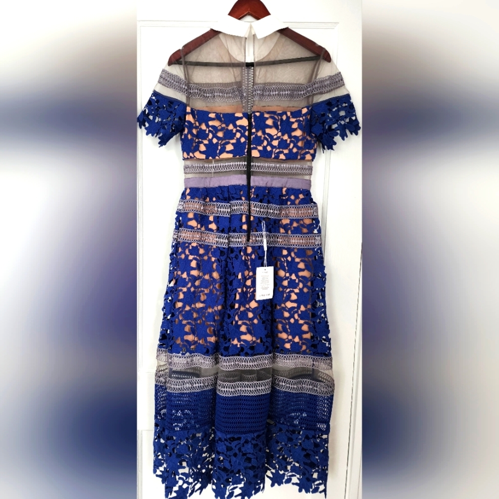 Self-Portrait Liliana Cobalt Blue Lace Dress - Picture 5 of 7